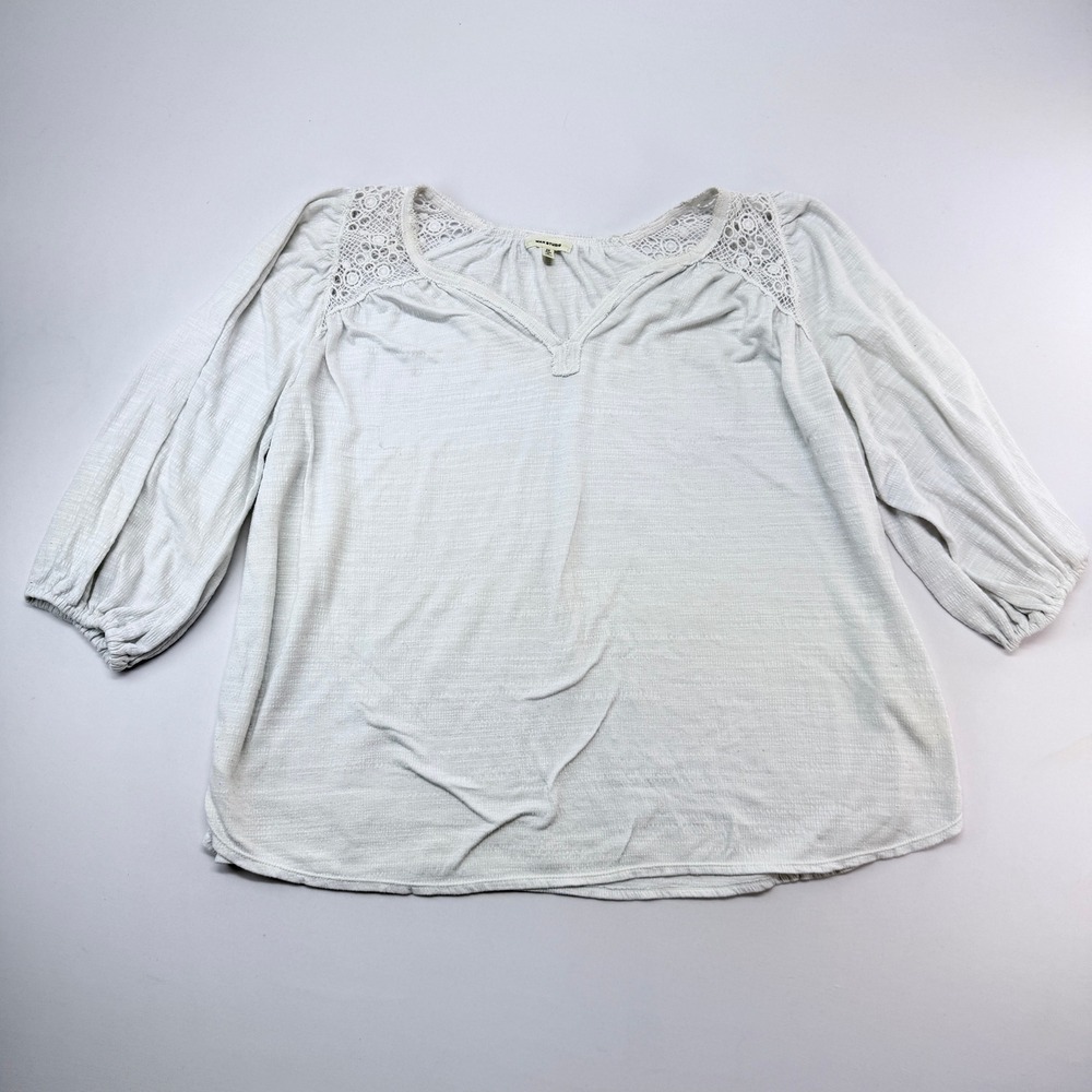 Max Studio White Crochet Lace Yoke Slub Knit Blouse 2X AW0
